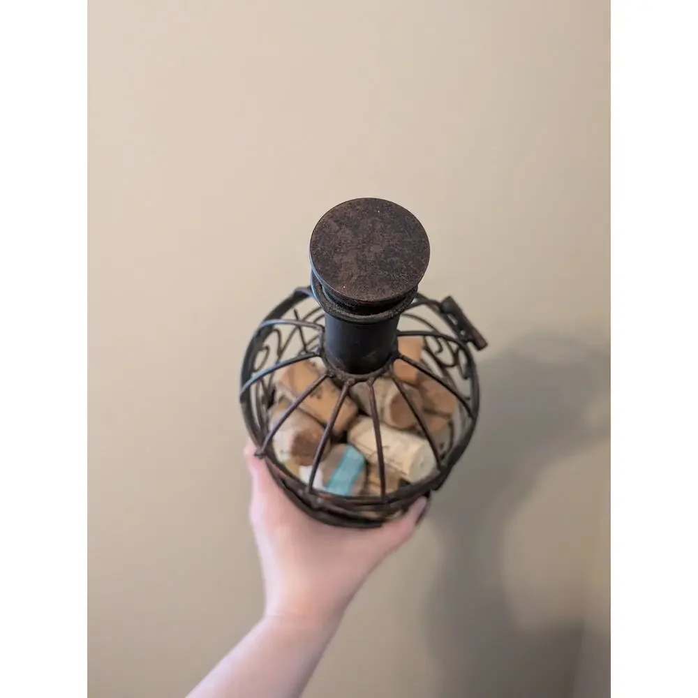 Decorative Art Cork Cage Holder Wine Bottle Shaped Bronze 15